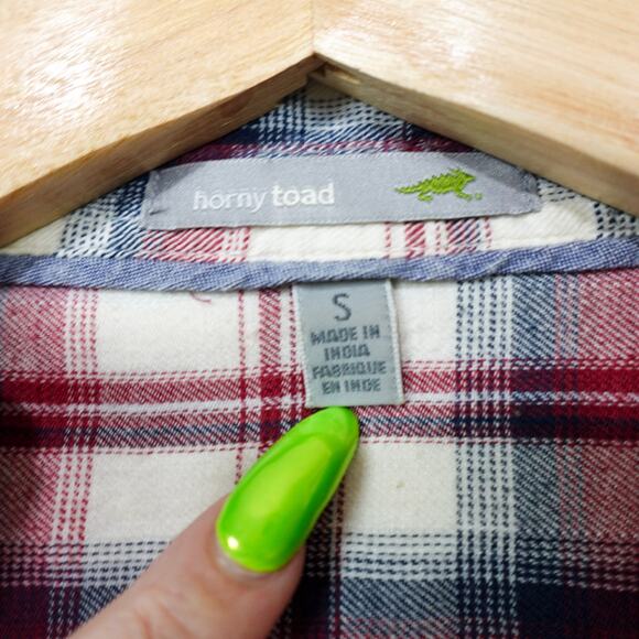 Horny Toad Flannel Tunic Top Sz S Red Cream Plaid Gathered Back Shirt Pockets LS - Picture 2 of 14